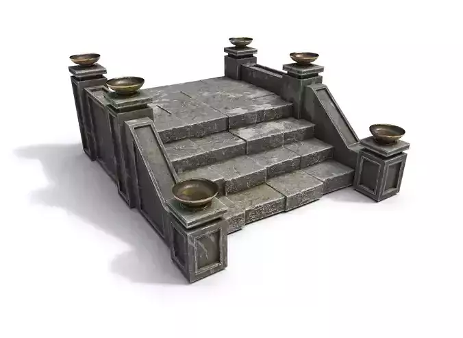 Stairs with fire Low-poly 3D model