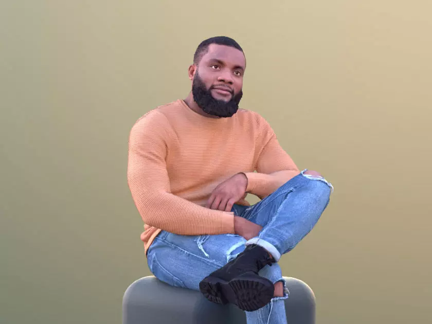 Gabriel 10638 - Black Casual Man Sitting Talking Gesticulating Low-poly 3D model_0