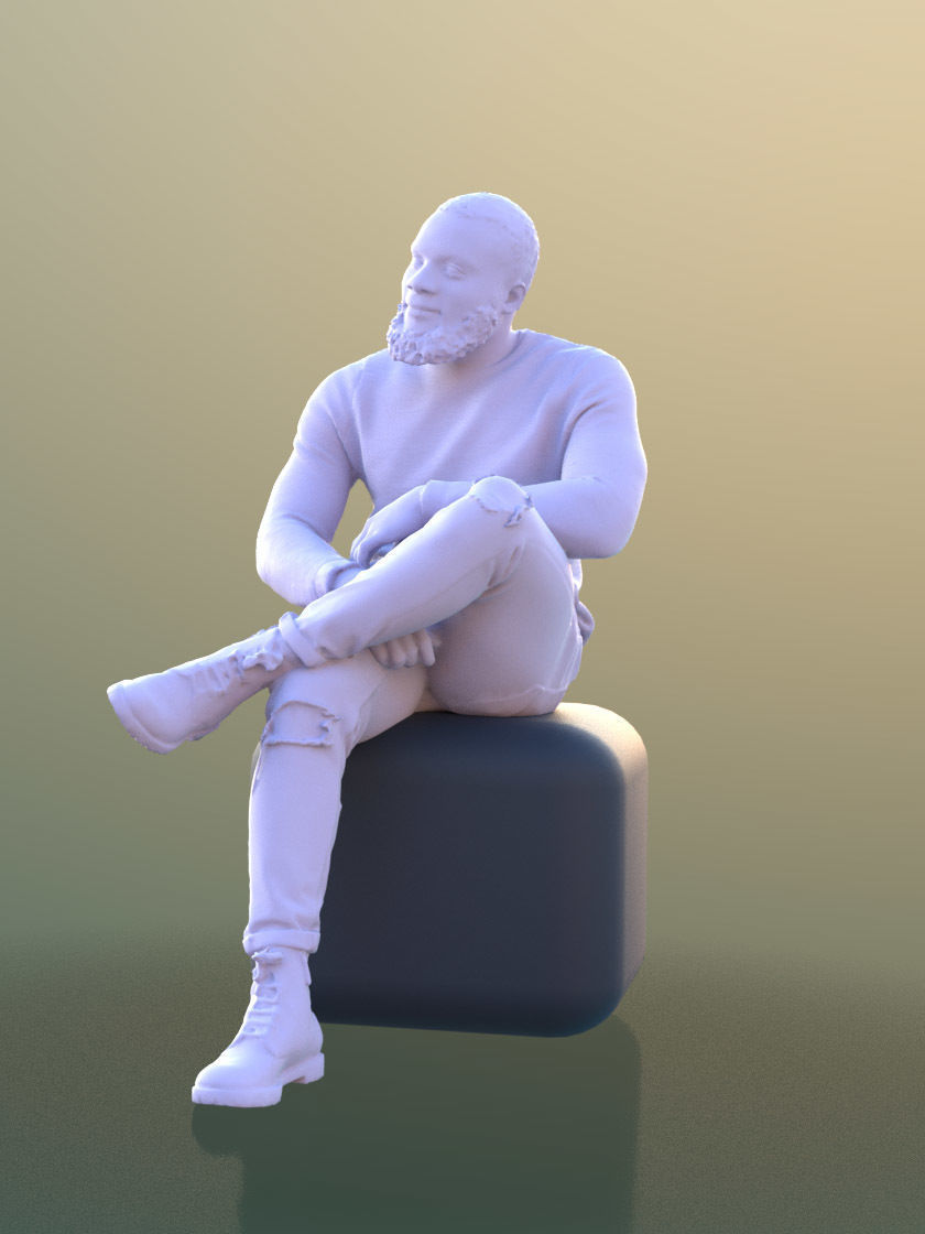 Gabriel 10638 - Black Casual Man Sitting Talking Gesticulating Low-poly 3D model_5