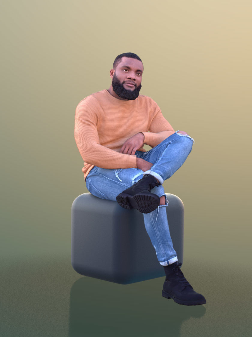 Gabriel 10638 - Black Casual Man Sitting Talking Gesticulating Low-poly 3D model_2