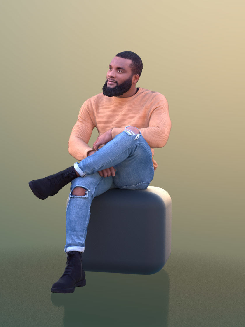 Gabriel 10638 - Black Casual Man Sitting Talking Gesticulating Low-poly 3D model_3