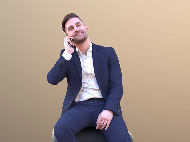 Tony 10639 - Business Man Talking On Phone While Sitting Low-poly 3D model