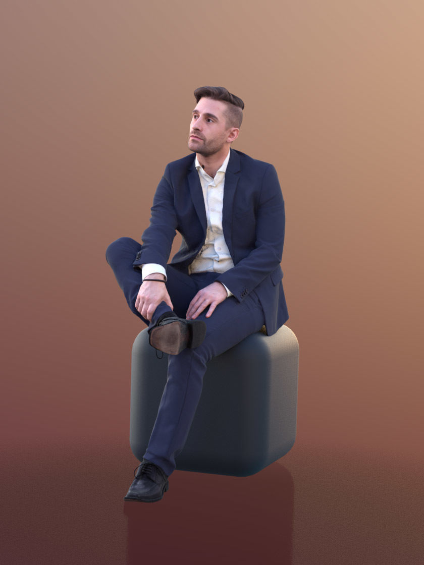 Tony 10640 - Business Man Sitting Low-poly 3D model_3