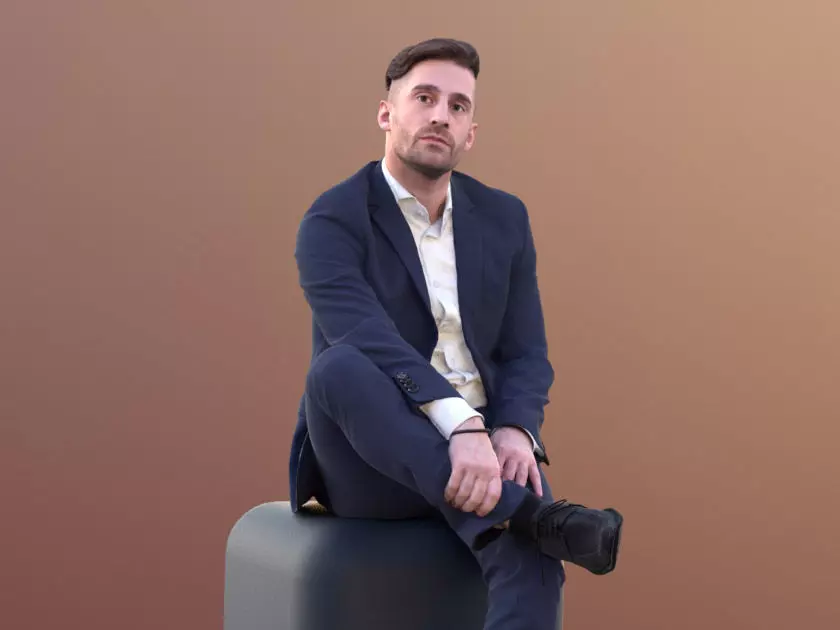 Tony 10640 - Business Man Sitting Low-poly 3D model_0