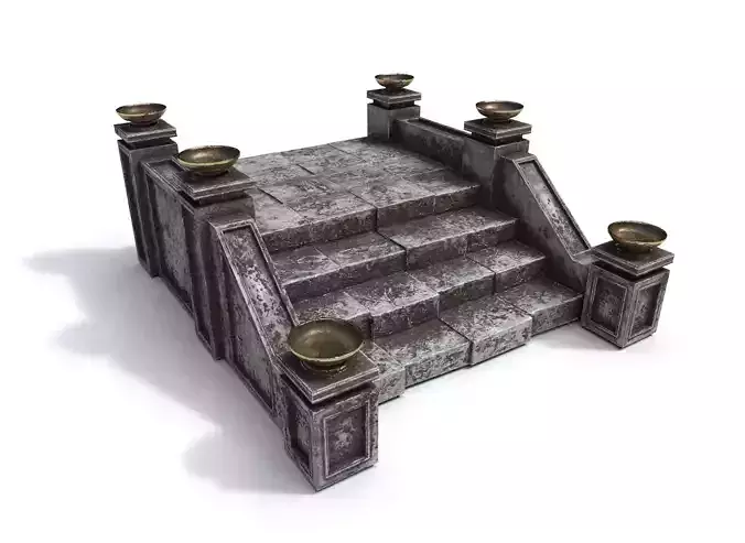 Stairs with fire Low-poly 3D model