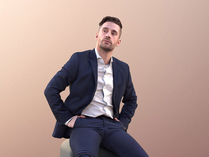 Tony 10641 - Business Man Sitting And Looking Around Low-poly 3D model