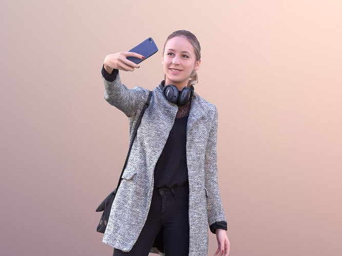 Elena 10654 - Woman Standing Taking Selfie Low-poly 3D model