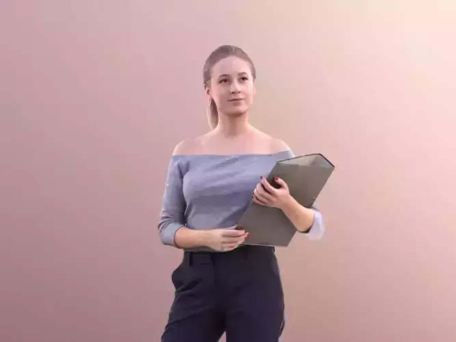 Elena 10662 - Business Woman Standing Holding A Folder