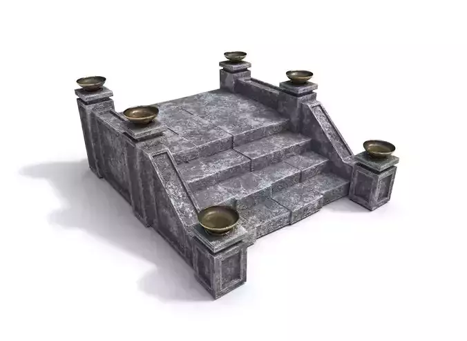 Stairs with fire Low-poly 3D model