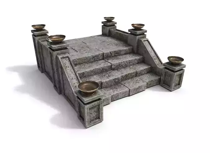 Stairs with fire Low-poly 3D model