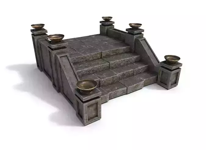 Stairs with fire Low-poly 3D model