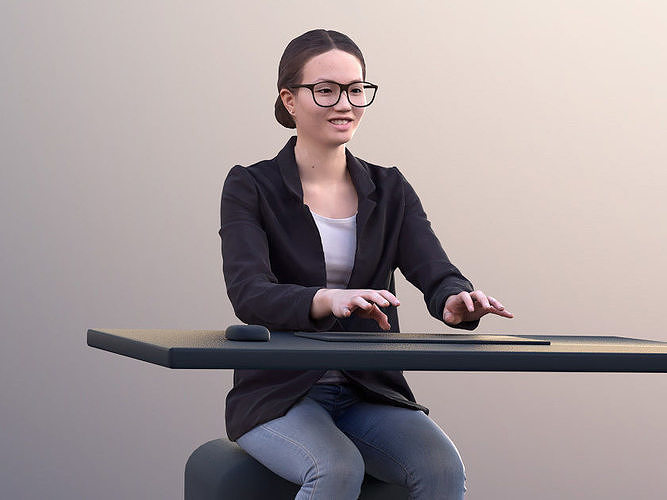 Laura 10704 - Business Woman Typing On PC Low-poly 3D model