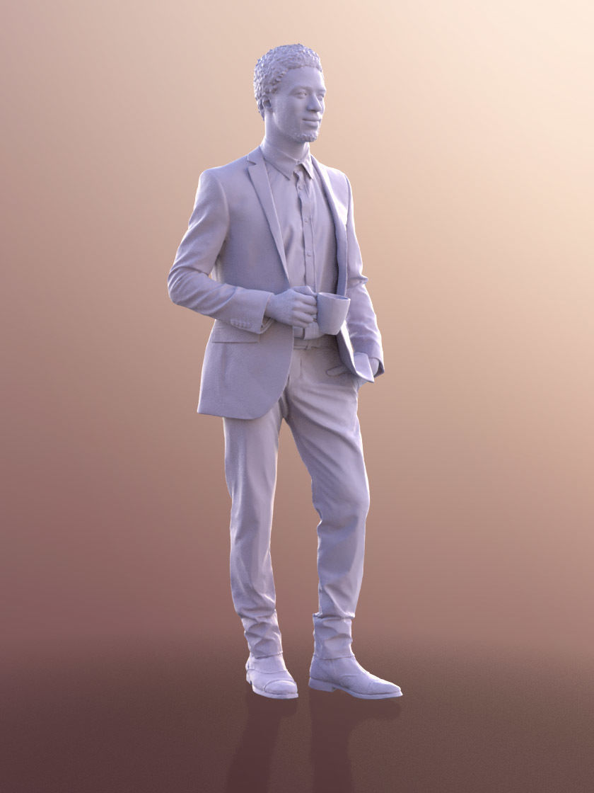 Bruce 10751 - Elegant Man Standing Holding A Cup Low-poly 3D model_5