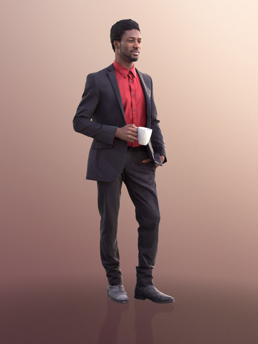 Bruce 10751 - Elegant Man Standing Holding A Cup Low-poly 3D model_3