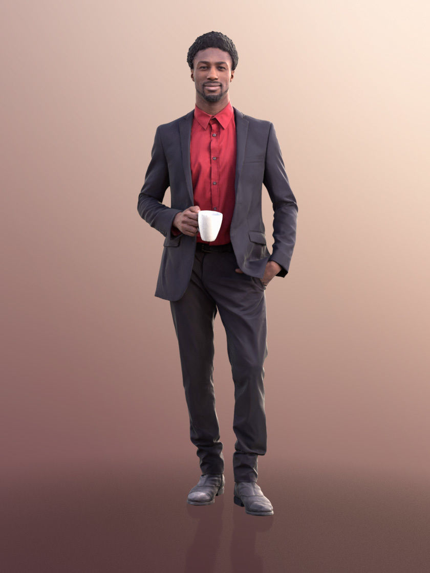 Bruce 10751 - Elegant Man Standing Holding A Cup Low-poly 3D model_2