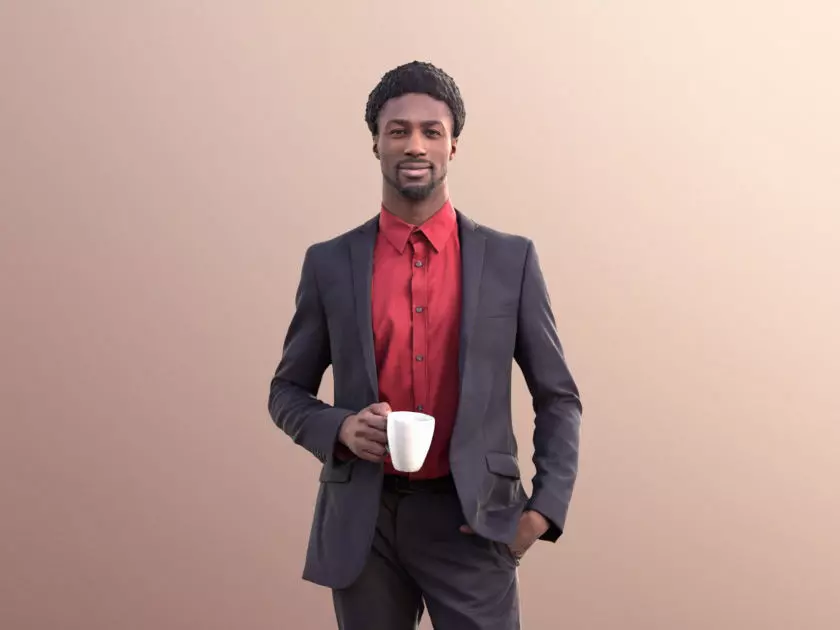 Bruce 10751 - Elegant Man Standing Holding A Cup Low-poly 3D model_0