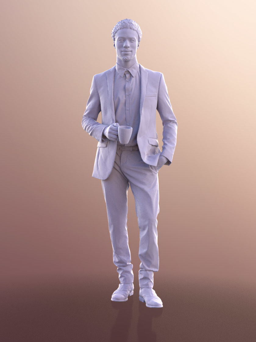 Bruce 10751 - Elegant Man Standing Holding A Cup Low-poly 3D model_4