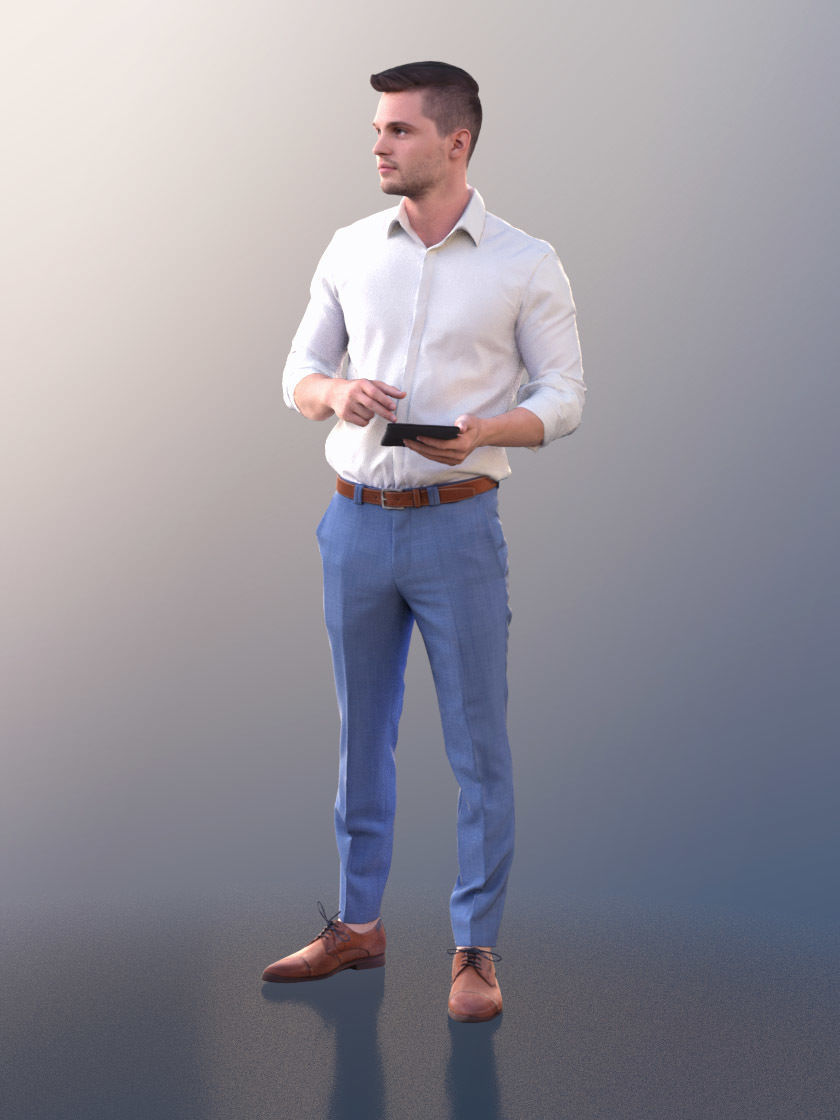 Rick 10782 - Business Man Standing With A Tablet Low-poly 3D model_3