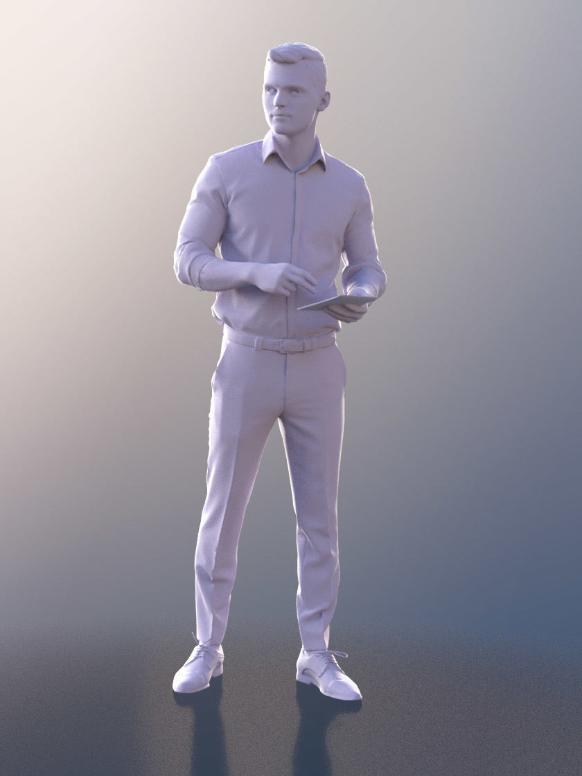 Rick 10782 - Business Man Standing With A Tablet Low-poly 3D model_4