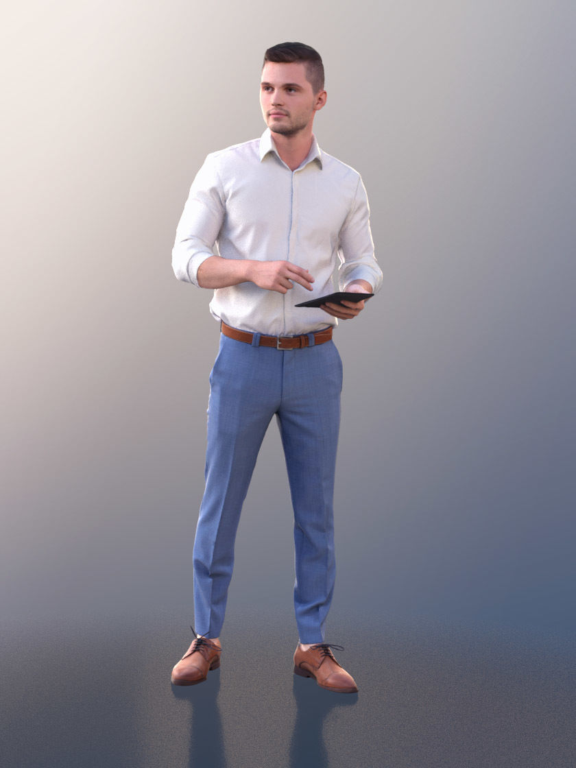 Rick 10782 - Business Man Standing With A Tablet Low-poly 3D model_2