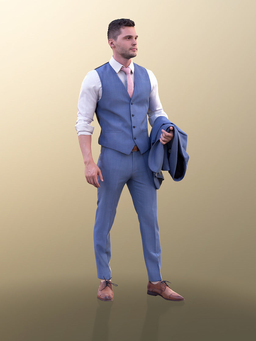 Rick 10784 - Elegant Business Man Standing Jacket Over His Arm Low-poly 3D model_3