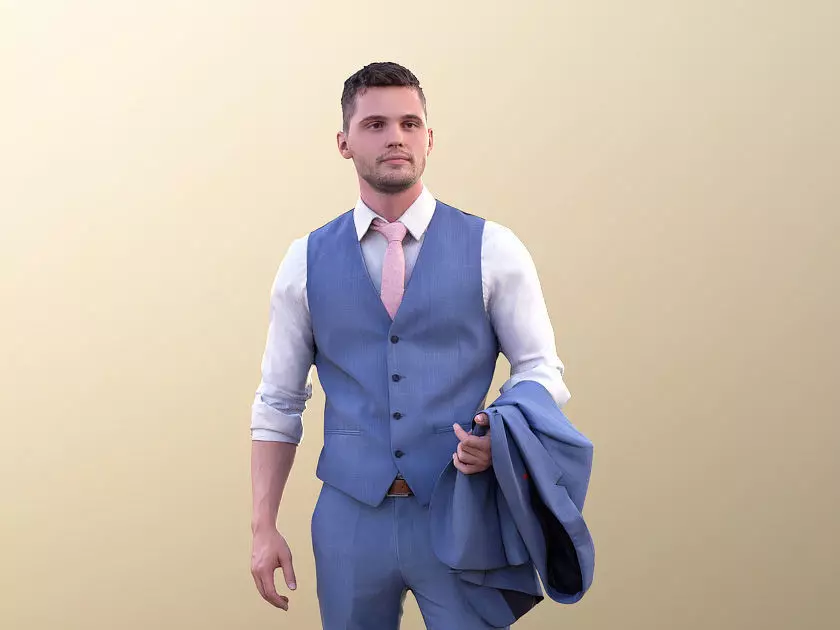 Rick 10784 - Elegant Business Man Standing Jacket Over His Arm Low-poly 3D model_0