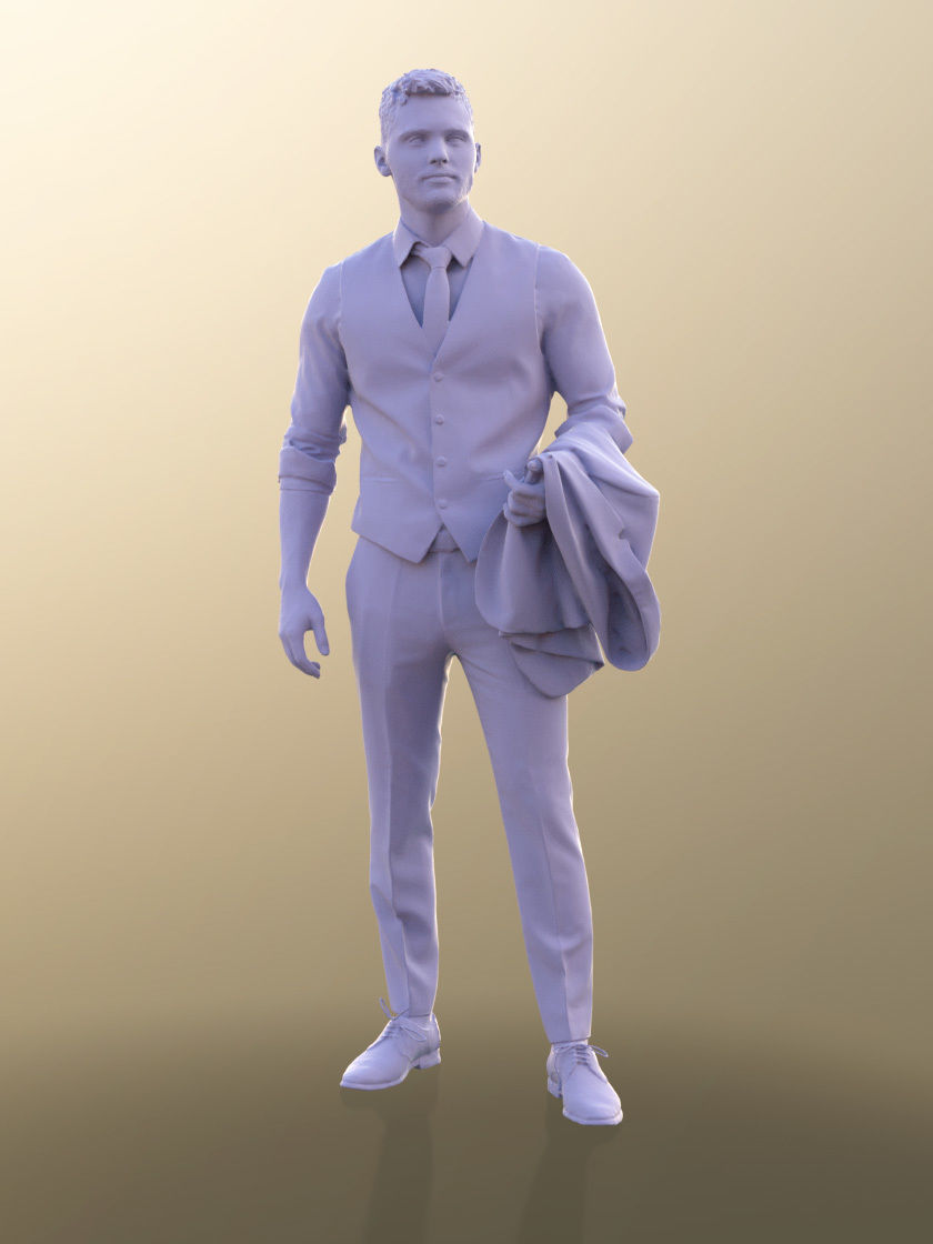 Rick 10784 - Elegant Business Man Standing Jacket Over His Arm Low-poly 3D model_4