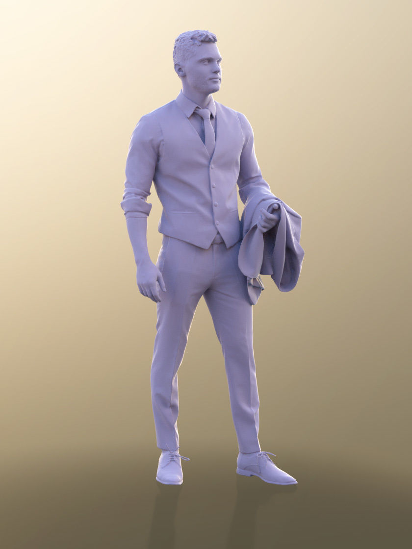 Rick 10784 - Elegant Business Man Standing Jacket Over His Arm Low-poly 3D model_5