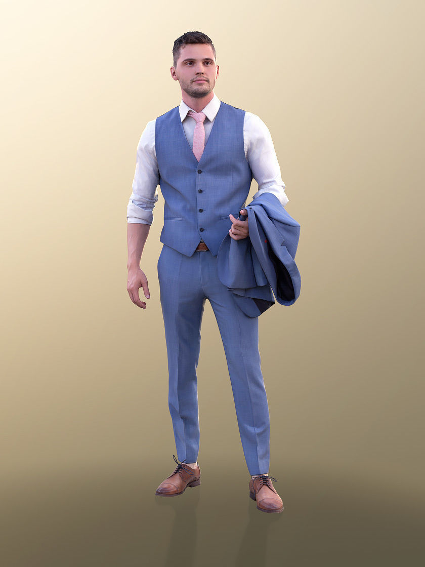 Rick 10784 - Elegant Business Man Standing Jacket Over His Arm Low-poly 3D model_2