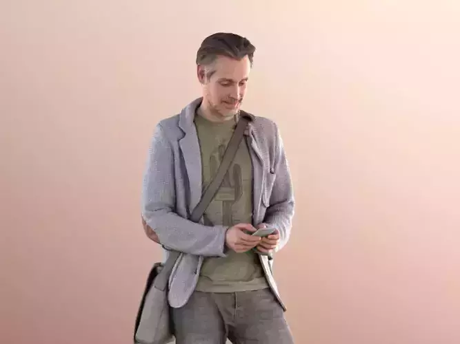 Will 10838 - Man Standing Texting With Smartphone And Bag Low-poly 3D model