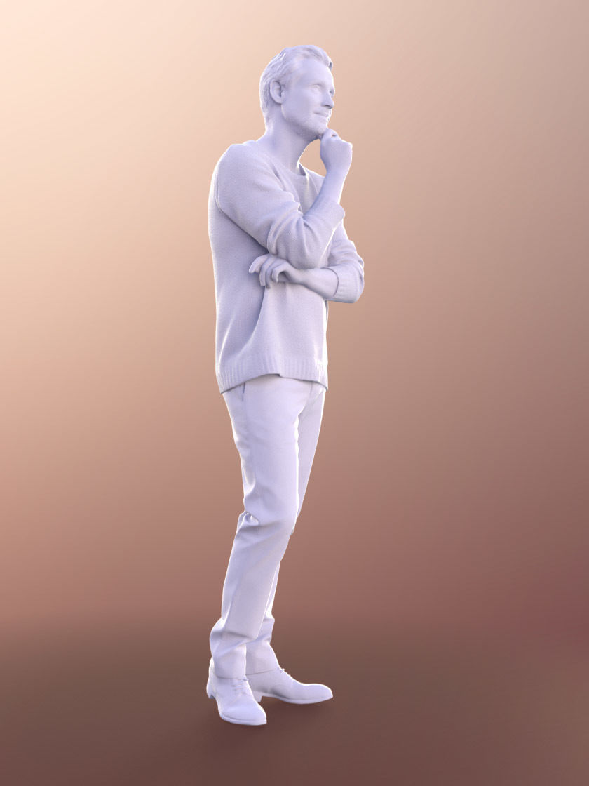 Will 10842 - Best Ager Man Standing Thoughtfull Low-poly 3D model_5