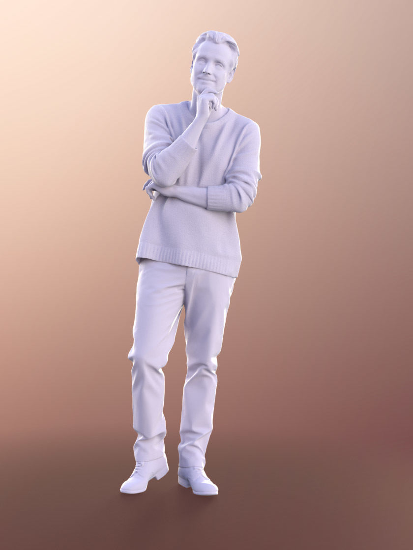 Will 10842 - Best Ager Man Standing Thoughtfull Low-poly 3D model_4