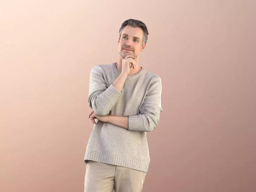 Will 10842 - Best Ager Man Standing Thoughtfull Low-poly 3D model_0