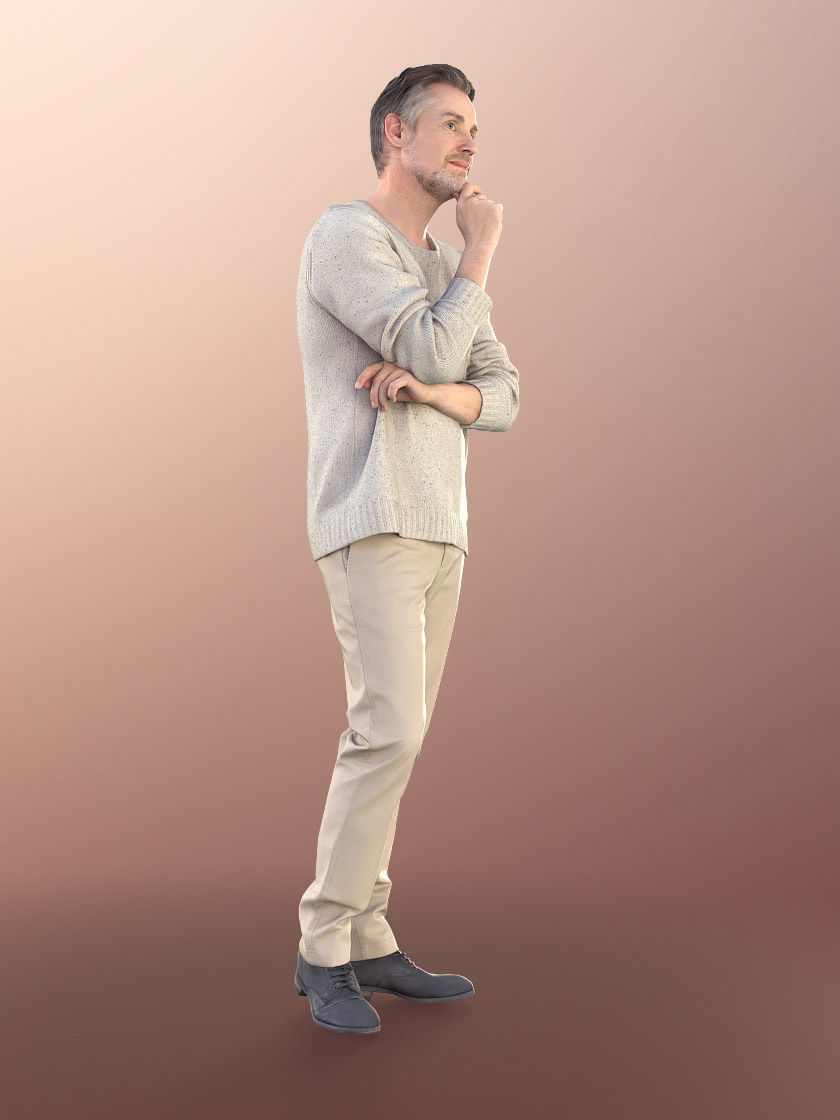 Will 10842 - Best Ager Man Standing Thoughtfull Low-poly 3D model_3