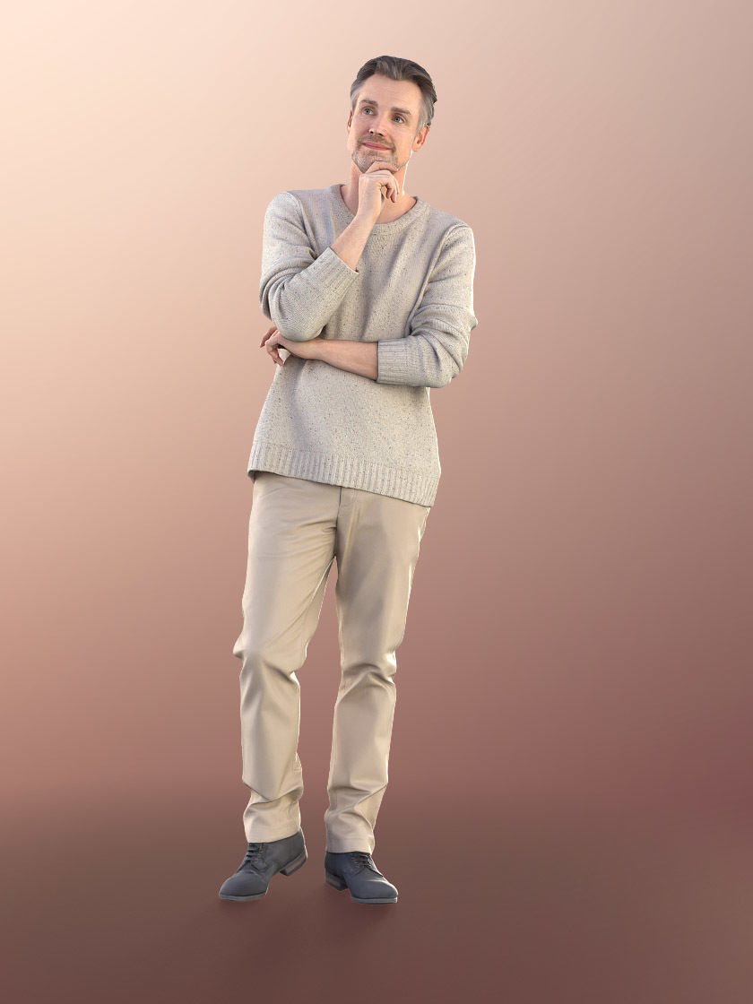 Will 10842 - Best Ager Man Standing Thoughtfull Low-poly 3D model_2