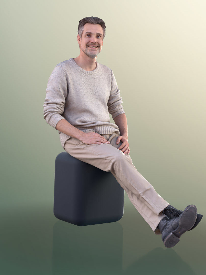 Will 10843 - Best Ager Man Sitting Low-poly 3D model_2