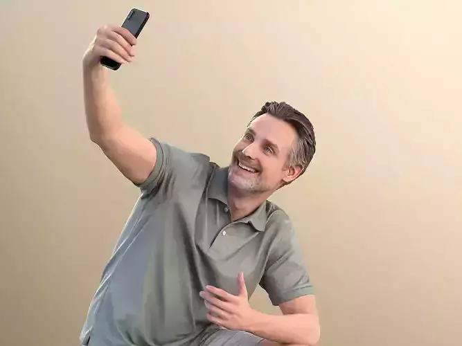 Will 10847 - Man Kneeling And Taking A Selfie Low-poly 3D model