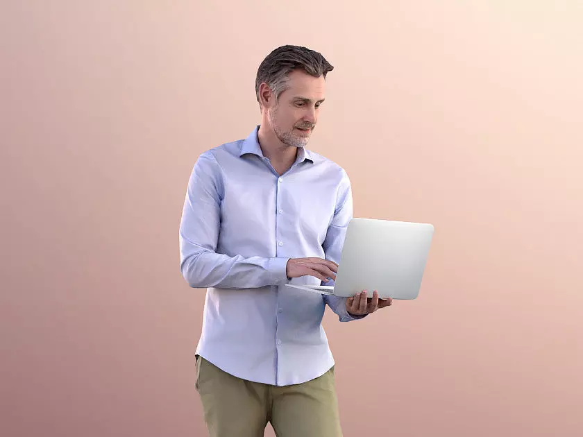 Will 10852 - Man Working On Laptop Low-poly 3D model_0