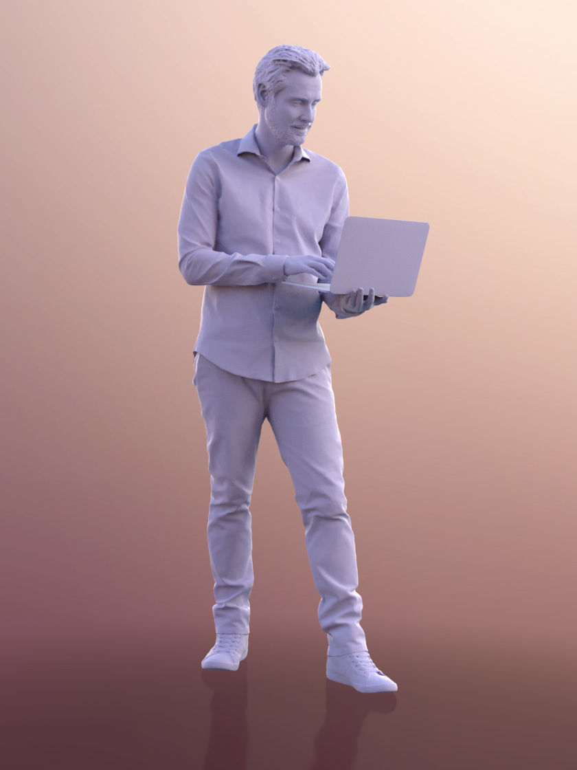 Will 10852 - Man Working On Laptop Low-poly 3D model_4