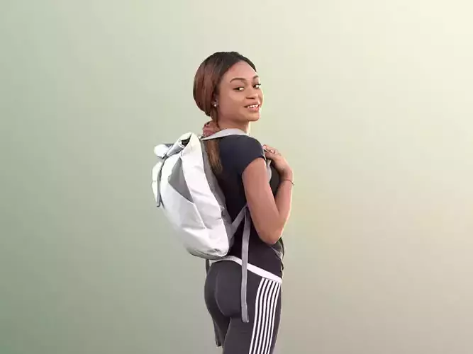 Iona 10917 - Sporty Black Woman Standing With Backpack Low-poly 3D model