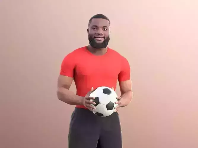 Gabriel 10920 - Black Man Holding A Ball Playing Soccer Low-poly 3D model