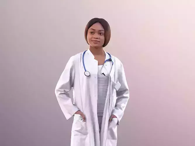 Iona 10928 - Female Black Doctor Standing Hands In Pockets