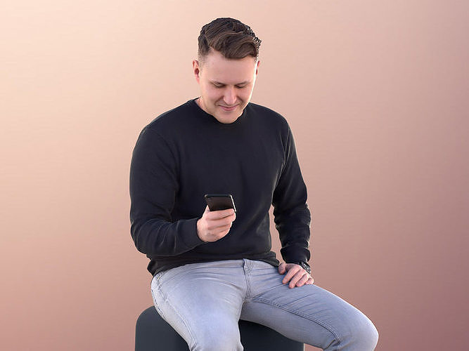 Henry 10939 - Young Casual Man Sitting With Smartphone Texting Low-poly 3D model