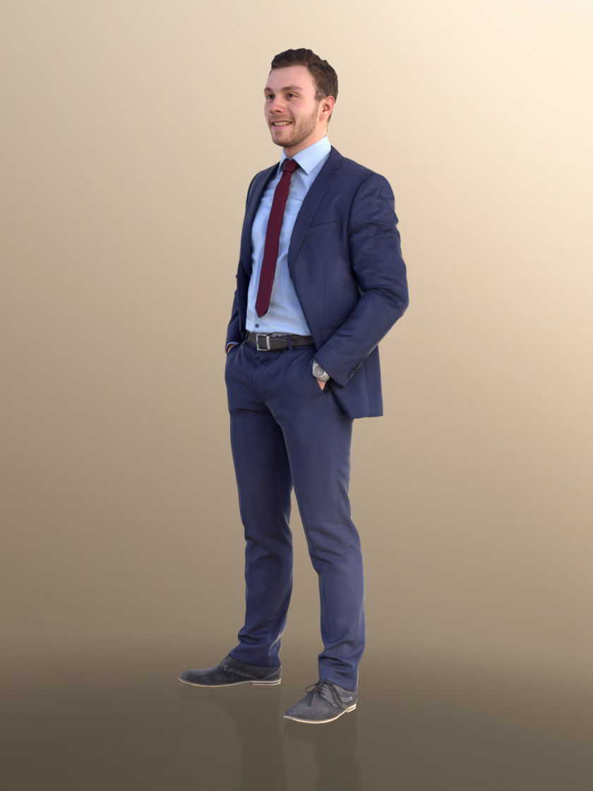 Robb 10947 - Business Man Standing Hands In Pockets Low-poly 3D model_3
