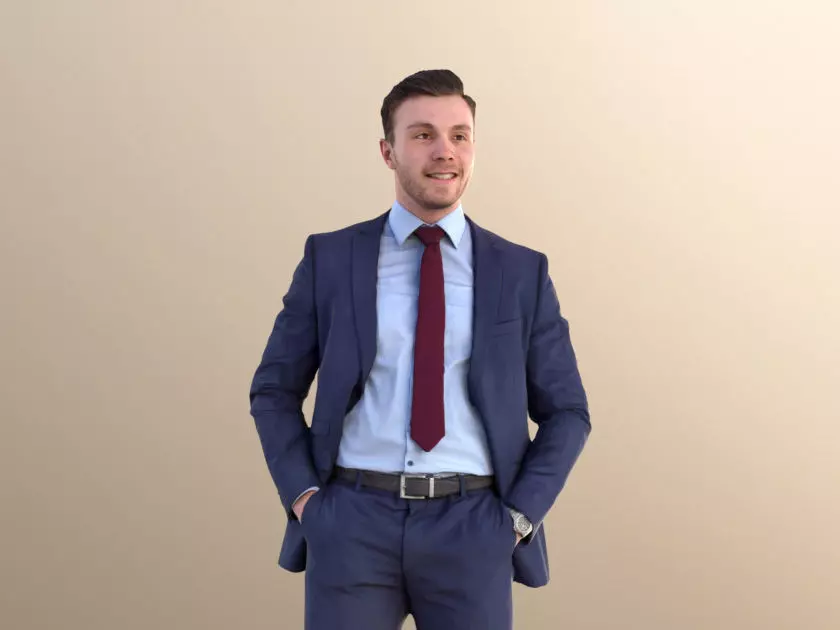 Robb 10947 - Business Man Standing Hands In Pockets Low-poly 3D model_0