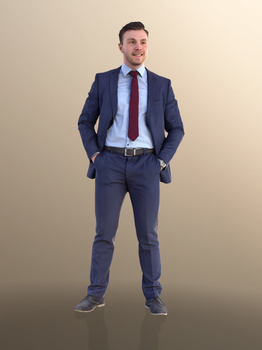Robb 10947 - Business Man Standing Hands In Pockets Low-poly 3D model_2