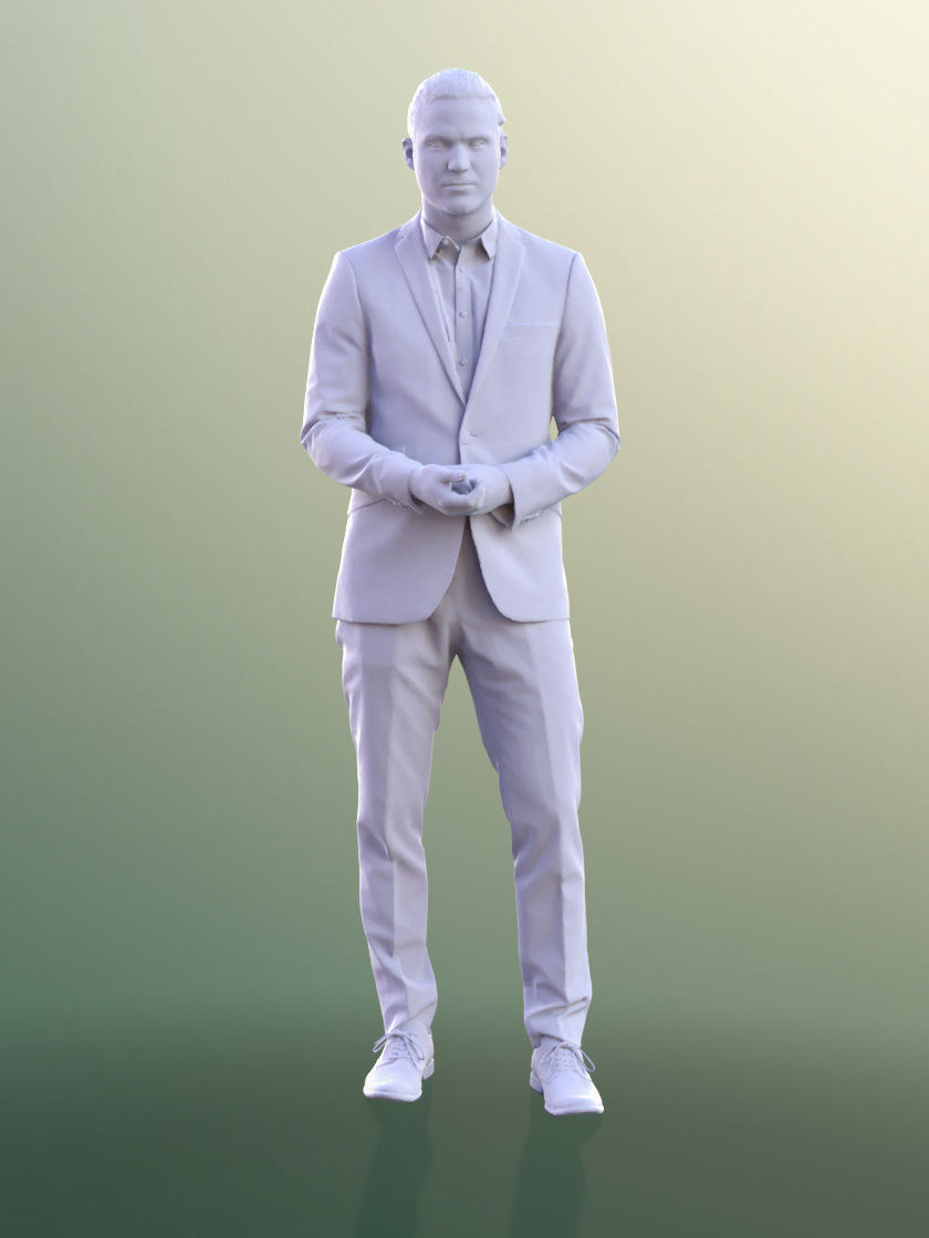 Marcel 10979 - Business Man Holding Hands Together Gesticulate Low-poly 3D model_4