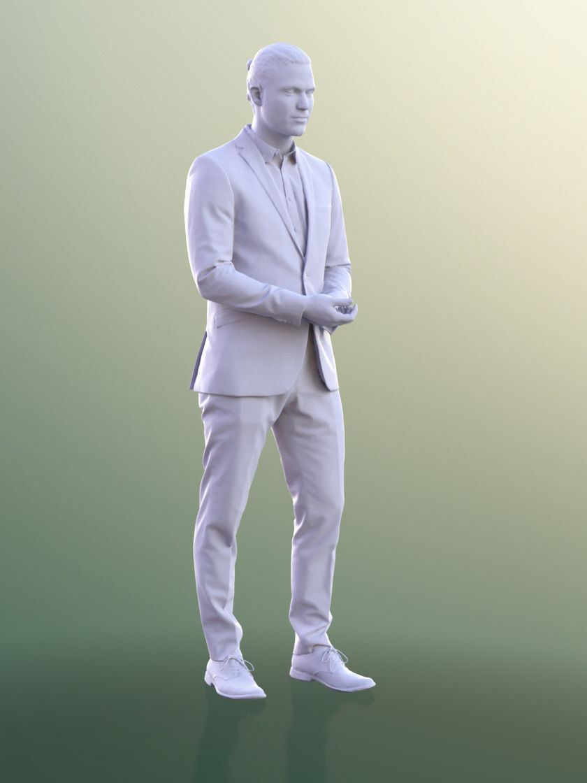 Marcel 10979 - Business Man Holding Hands Together Gesticulate Low-poly 3D model_5
