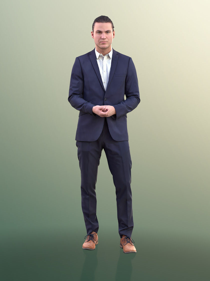 Marcel 10979 - Business Man Holding Hands Together Gesticulate Low-poly 3D model_2
