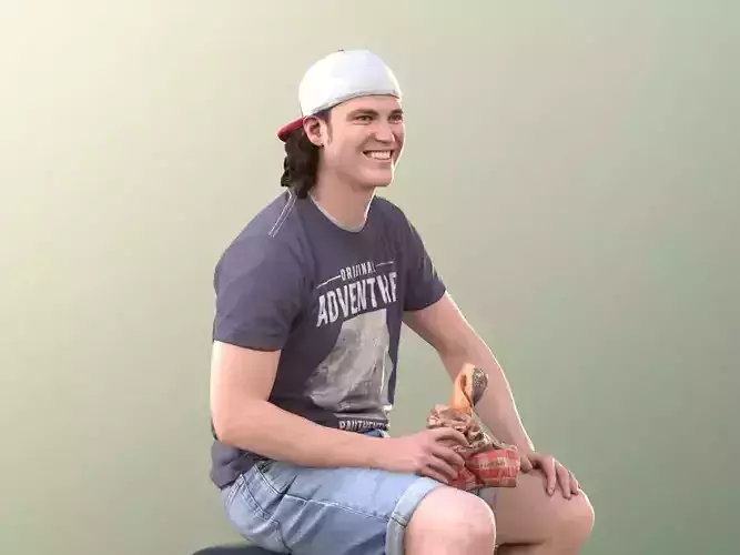Marcel 10981 - Young Man Sitting With A Paper Bag Low-poly 3D model